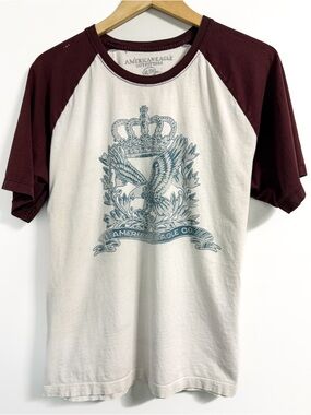American Eagle Raglan Graphic Tee XL Distressed Grunge